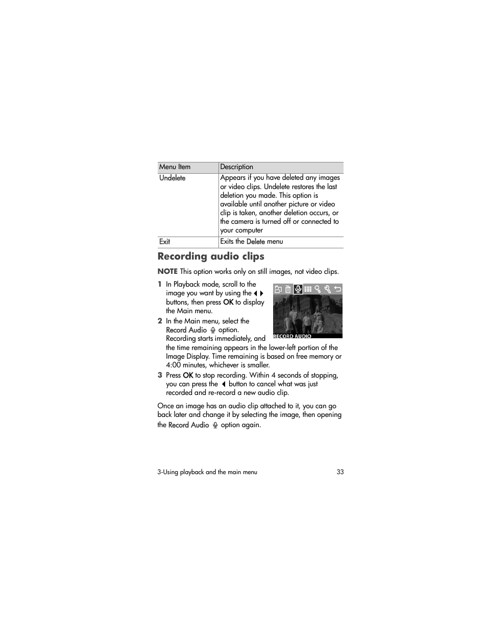 Recording audio clips | HP 720 Series User Manual | Page 33 / 88