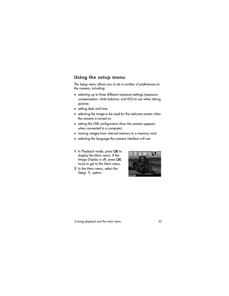 Using the setup menu | HP 720 Series User Manual | Page 35 / 88