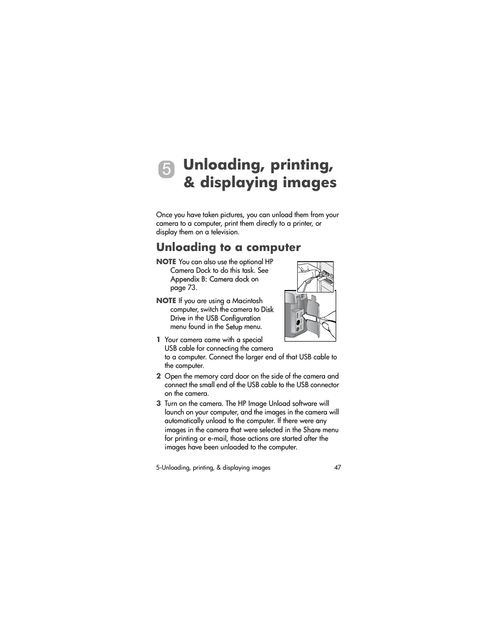 Unloading, printing, & displaying images, Unloading to a computer, Chapter 5: unloading, printing | Displaying images | HP 720 Series User Manual | Page 47 / 88