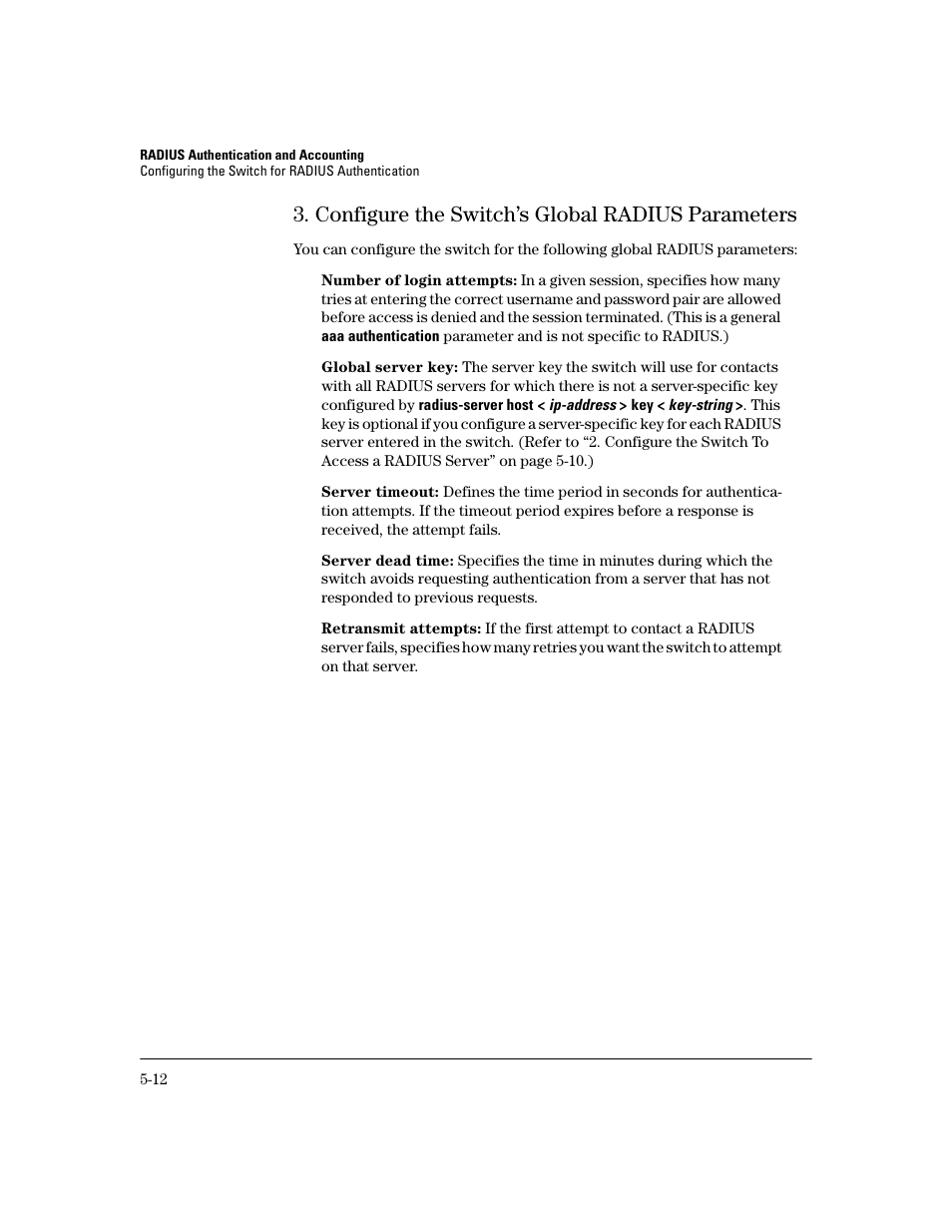 Configure the switch’s global radius parameters | HP 2800 User Manual | Page 112 / 300