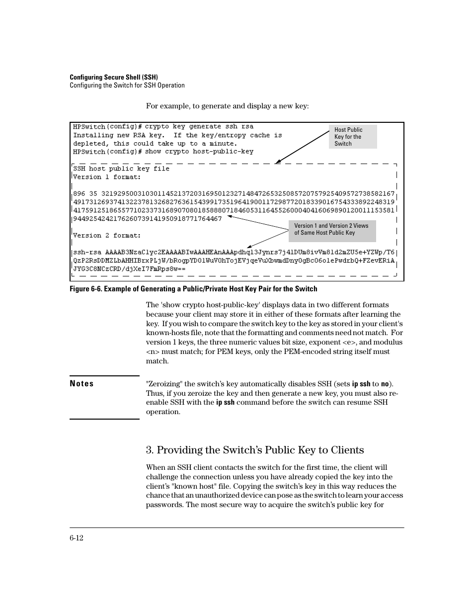 Providing the switch’s public key to clients, Providing the switch’s public key to clients -12, Ge 6-12 | HP 2800 User Manual | Page 144 / 300