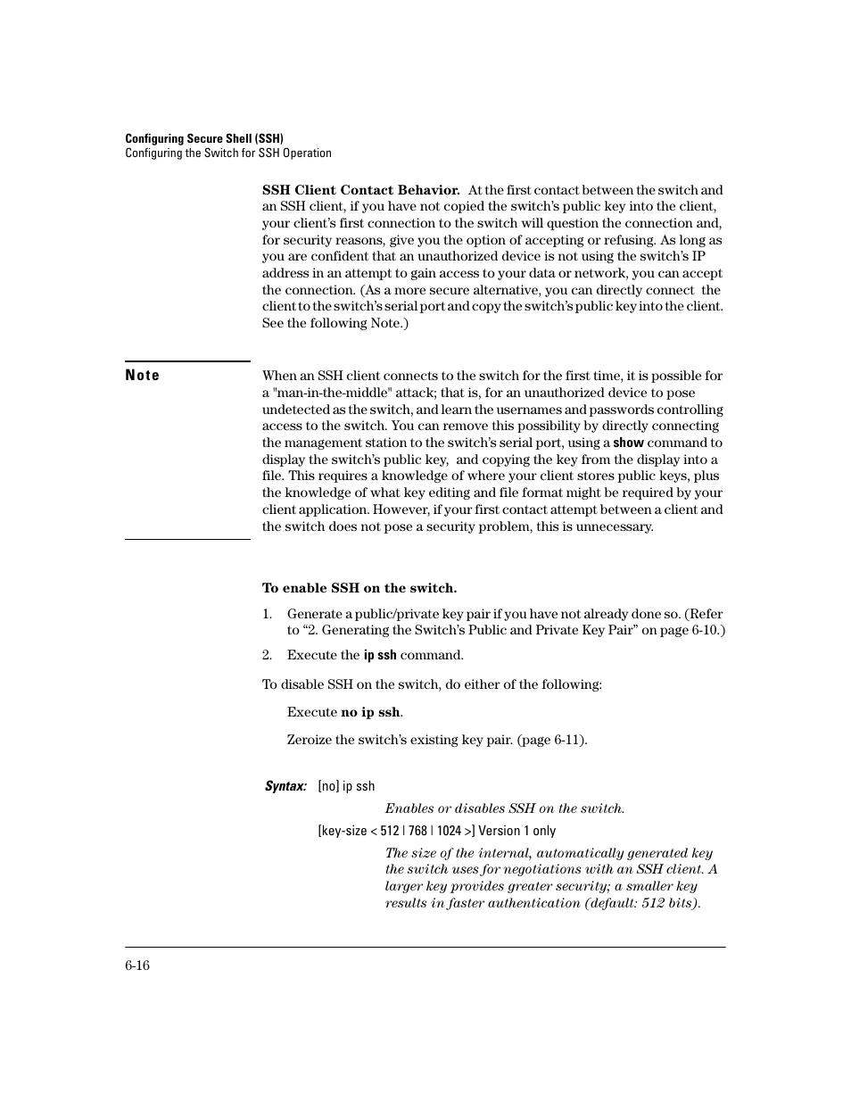 Ssh client contact behavior, To enable ssh on the switch | HP 2800 User Manual | Page 148 / 300