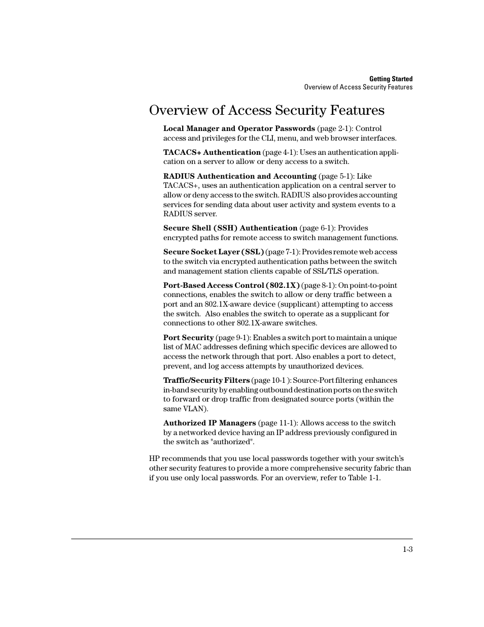 Overview of access security features, Overview of access security features -3 | HP 2800 User Manual | Page 15 / 300