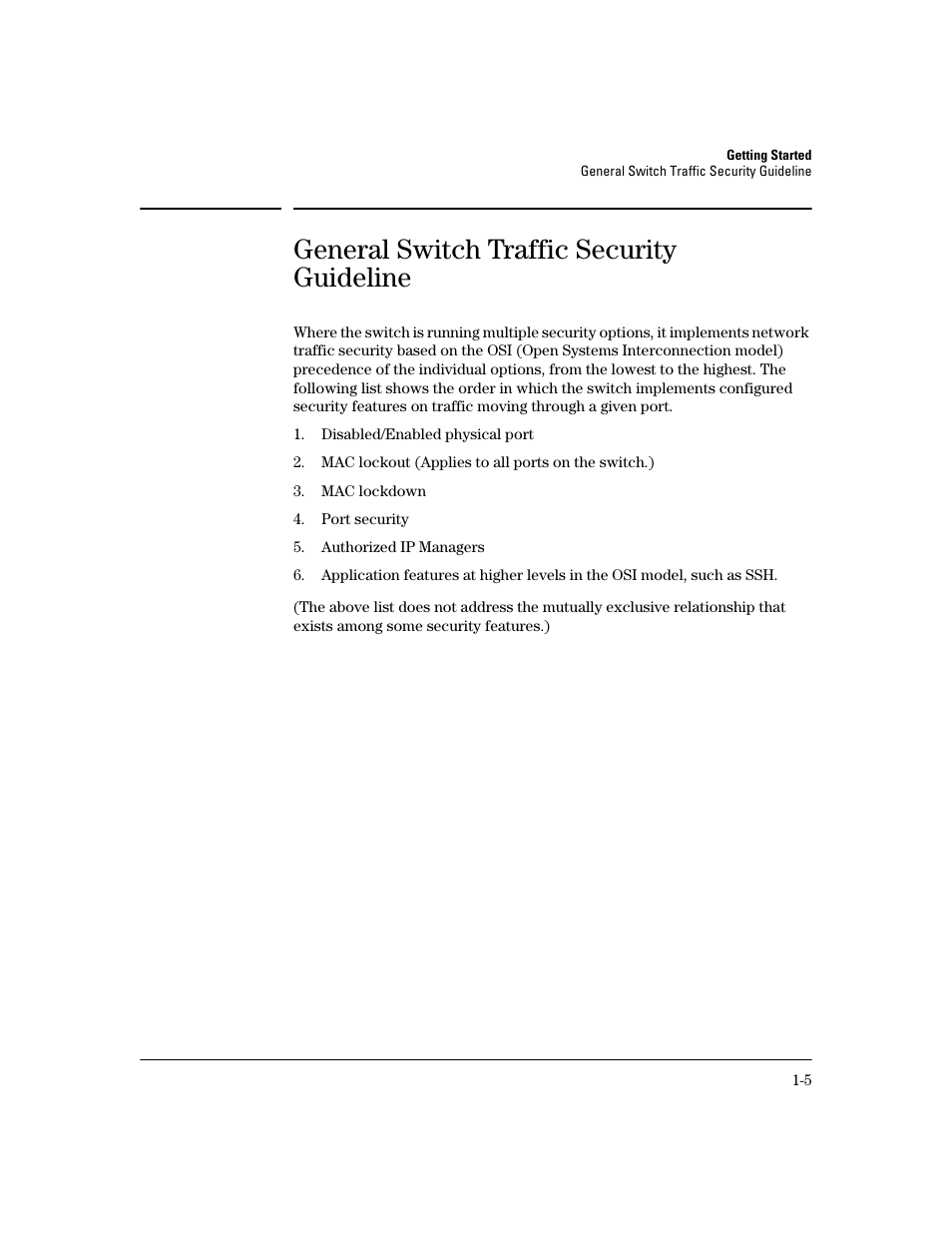 General switch traffic security guideline, General switch traffic security guideline -5 | HP 2800 User Manual | Page 17 / 300