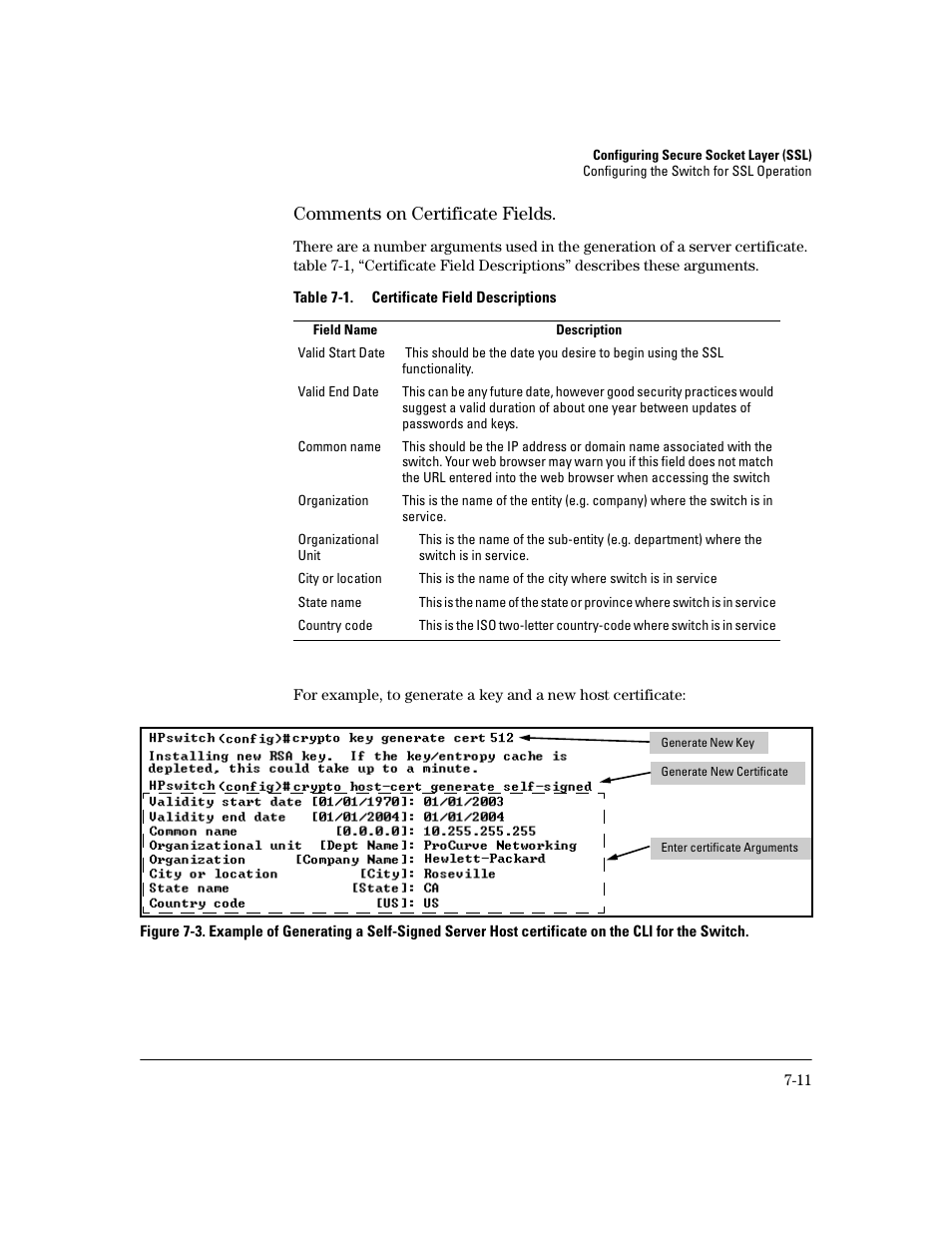 Comments on certificate fields | HP 2800 User Manual | Page 171 / 300