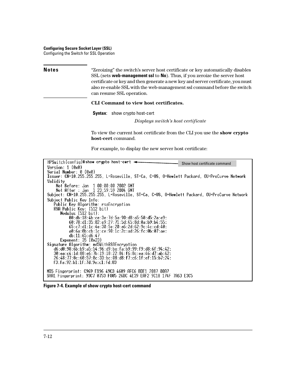 Cli command to view host certificates | HP 2800 User Manual | Page 172 / 300