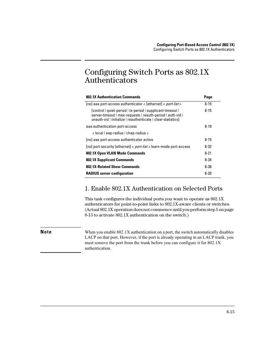 Configuring switch ports as 802.1x authenticators, Enable 802.1x authentication on selected ports, Enable 802.1x authentication on selected ports -15 | HP 2800 User Manual | Page 197 / 300