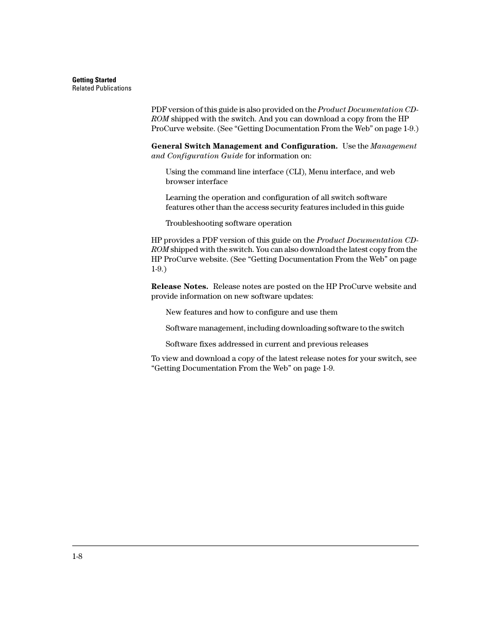 General switch management and configuration, Release notes | HP 2800 User Manual | Page 20 / 300