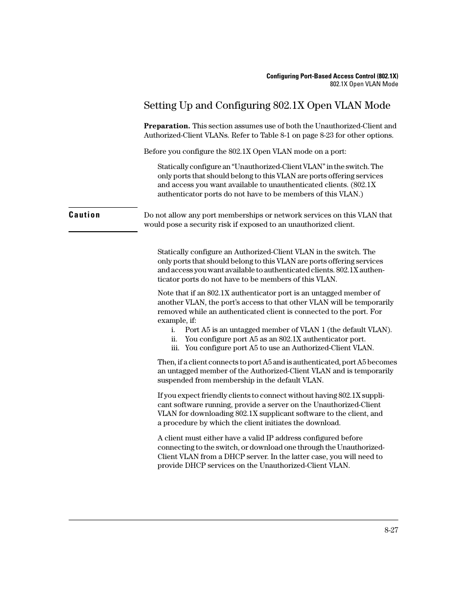 Setting up and configuring 802.1x open vlan mode, Preparation | HP 2800 User Manual | Page 209 / 300