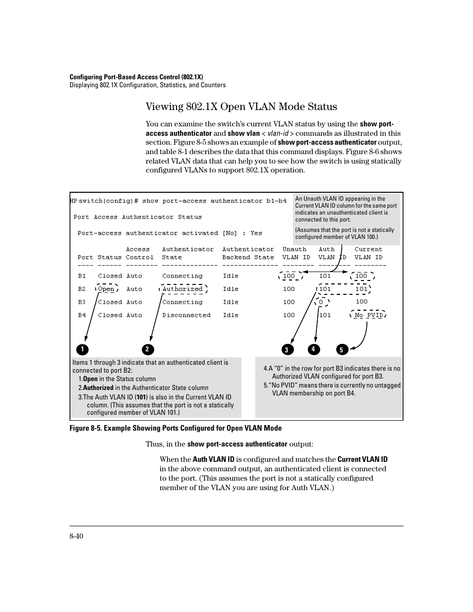 Viewing 802.1x open vlan mode status, Viewing 802.1x open vlan mode status -40 | HP 2800 User Manual | Page 222 / 300