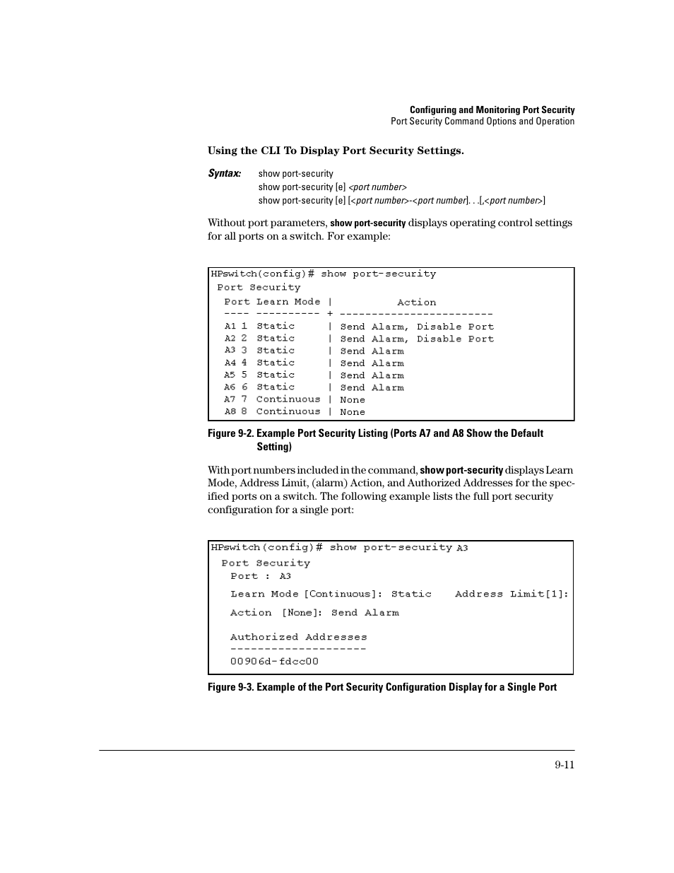 Using the cli to display port security settings | HP 2800 User Manual | Page 241 / 300