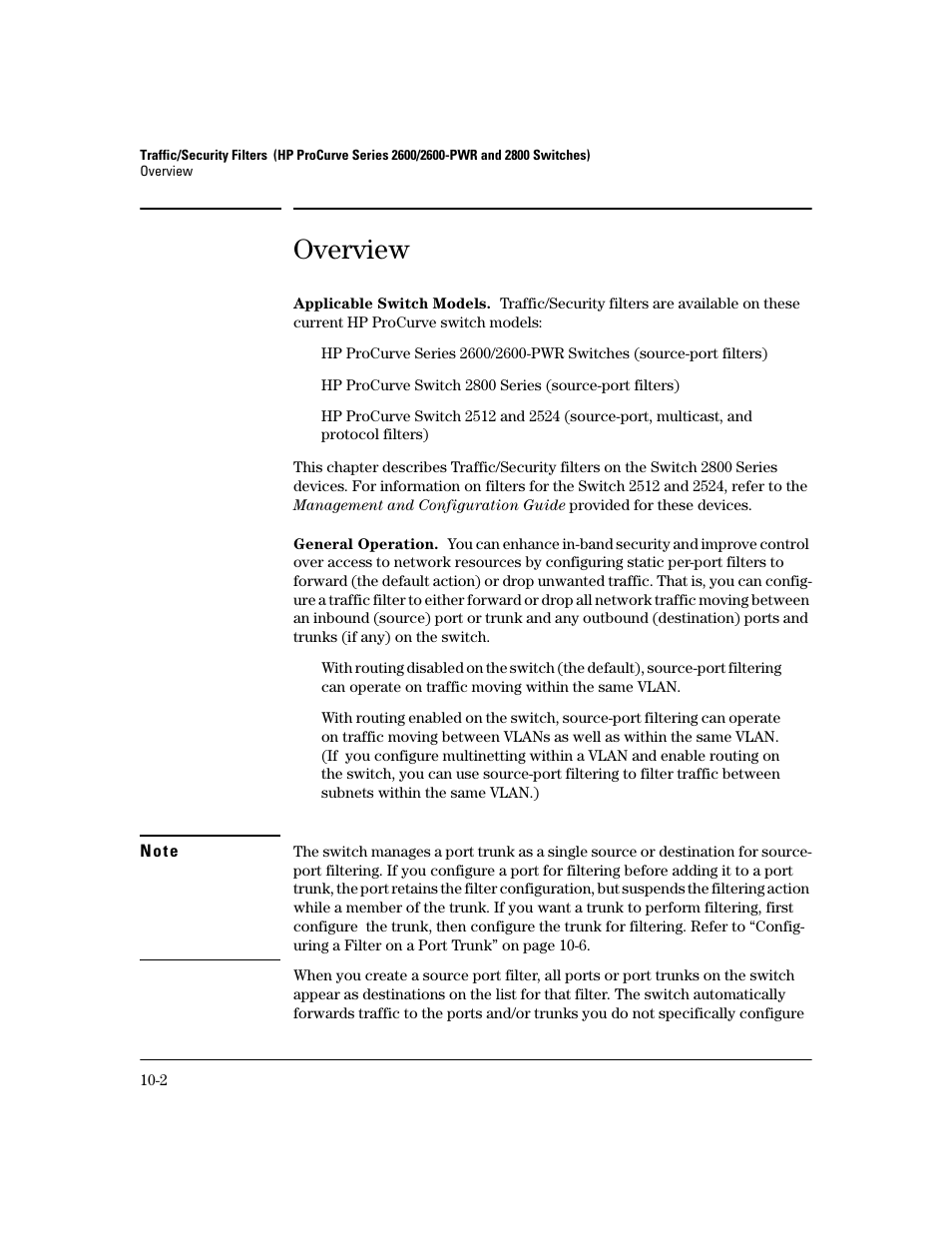 Overview, Applicable switch models, General operation | Overview -2 | HP 2800 User Manual | Page 270 / 300