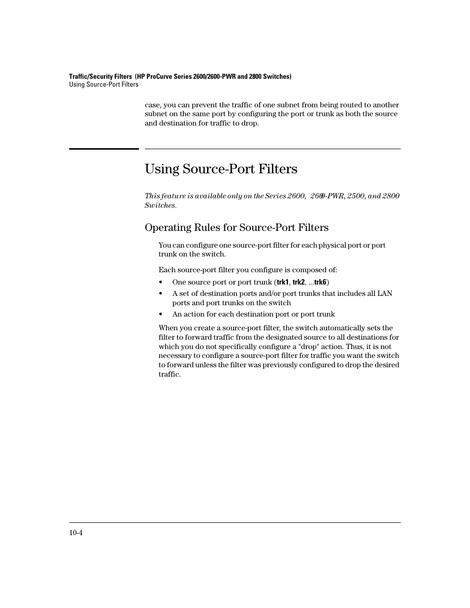 Using source-port filters, Operating rules for source-port filters, Using source-port filters -4 | Operating rules for source-port filters -4 | HP 2800 User Manual | Page 272 / 300
