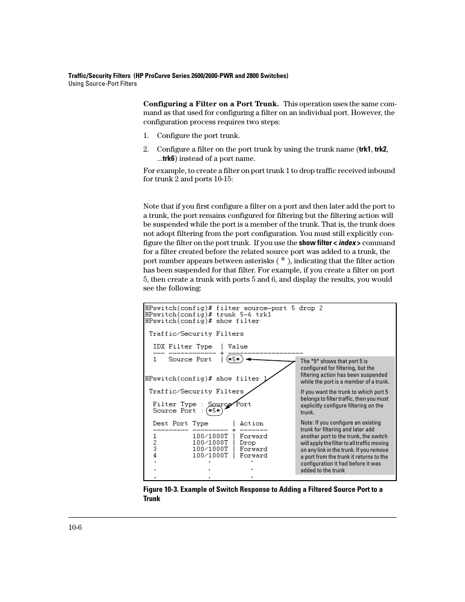 Configuring a filter on a port trunk | HP 2800 User Manual | Page 274 / 300