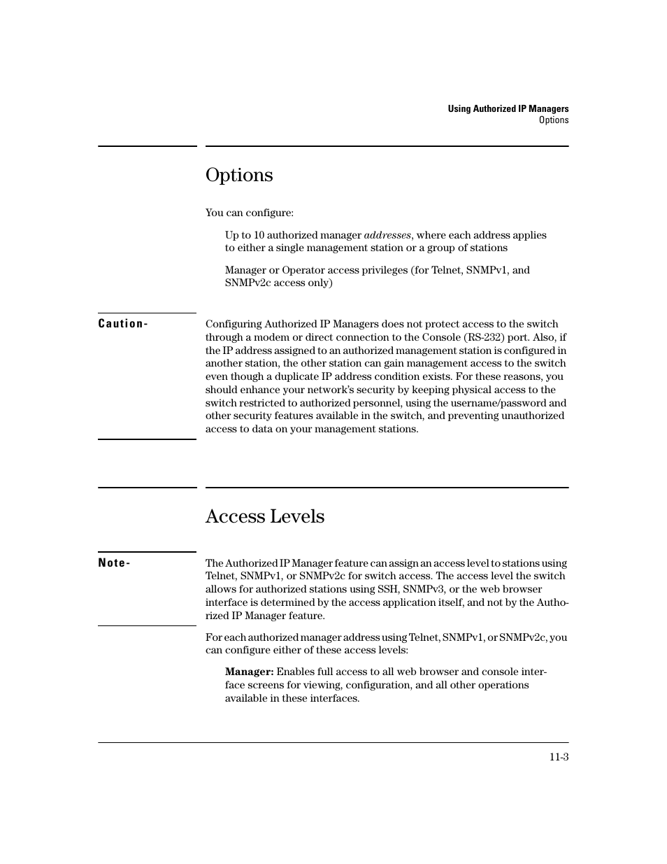 Options, Access levels, Options -3 | Access levels -3 | HP 2800 User Manual | Page 281 / 300