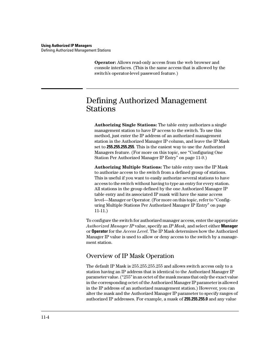 Defining authorized management stations, Overview of ip mask operation, Defining authorized management stations -4 | Overview of ip mask operation -4 | HP 2800 User Manual | Page 282 / 300