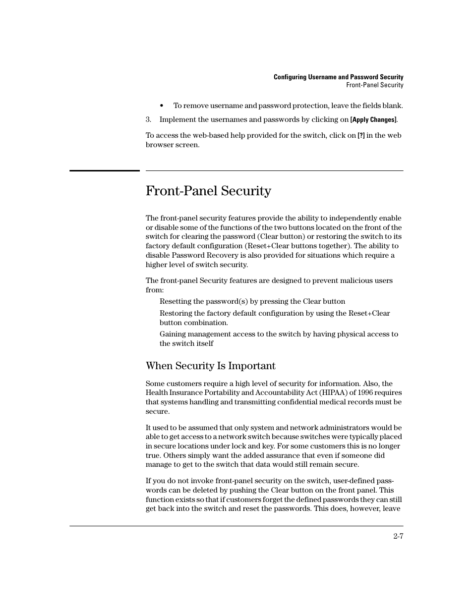 Front-panel security, When security is important, Front-panel security -7 | When security is important -7 | HP 2800 User Manual | Page 31 / 300
