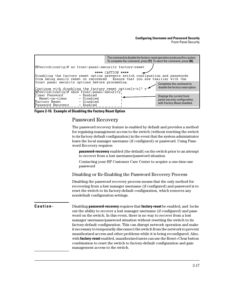 Password recovery, Password recovery -17 | HP 2800 User Manual | Page 41 / 300