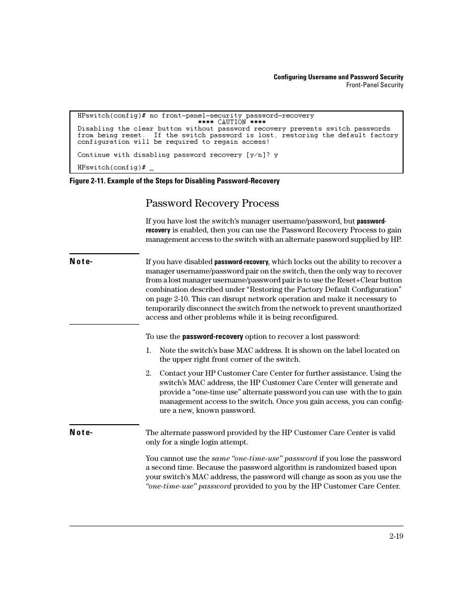 Password recovery process, Password recovery process -19 | HP 2800 User Manual | Page 43 / 300