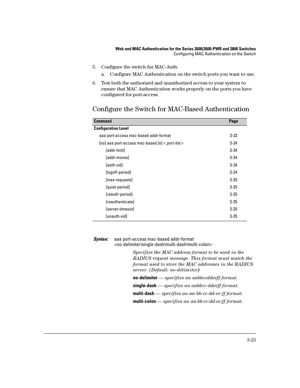 Configure the switch for mac-based authentication | HP 2800 User Manual | Page 67 / 300