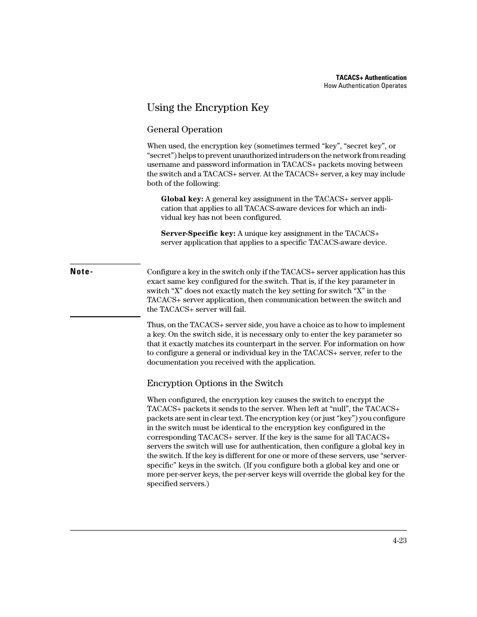 Using the encryption key, General operation, Encryption options in the switch | Using the encryption key -23 | HP 2800 User Manual | Page 97 / 300