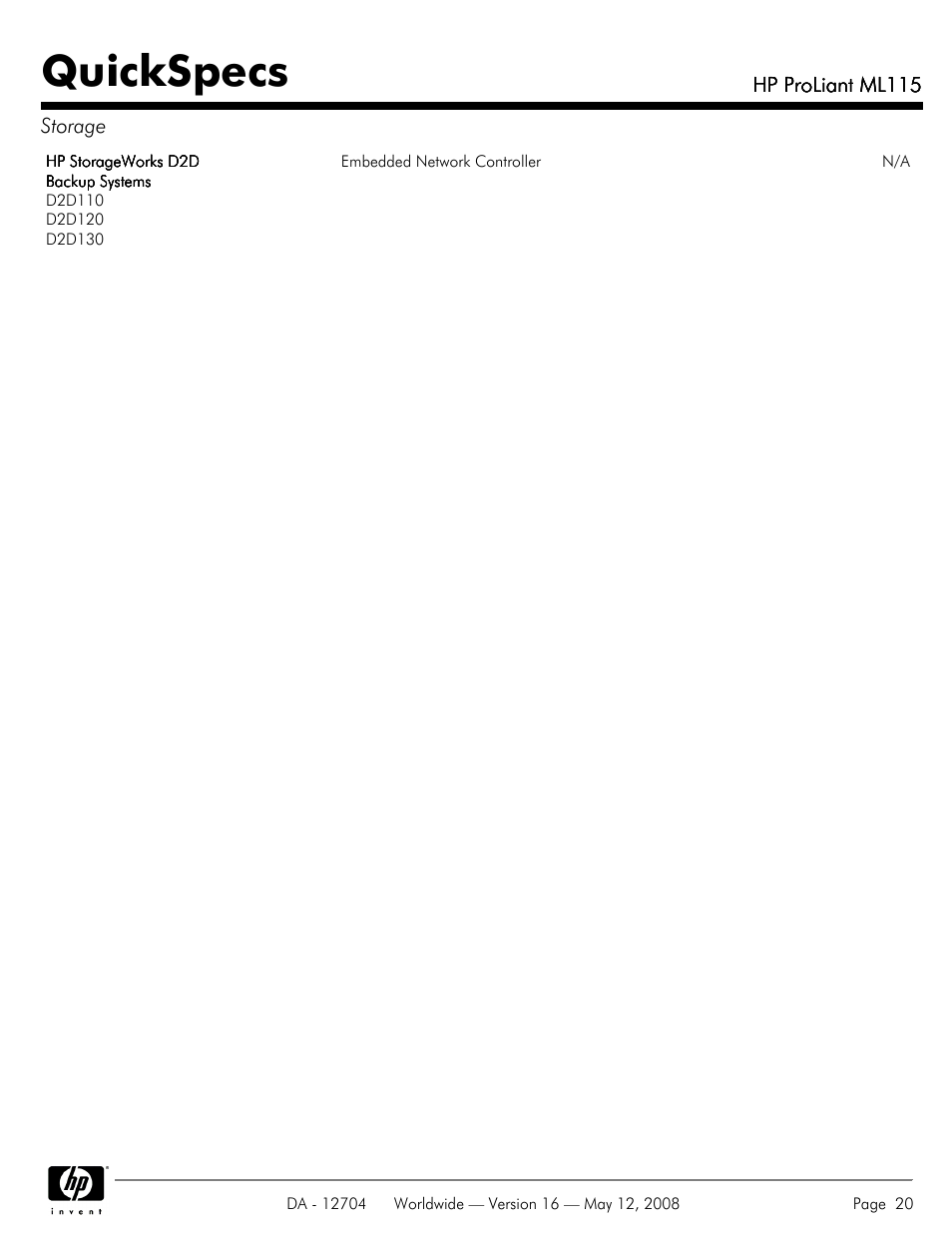Quickspecs | HP ML115 User Manual | Page 20 / 26