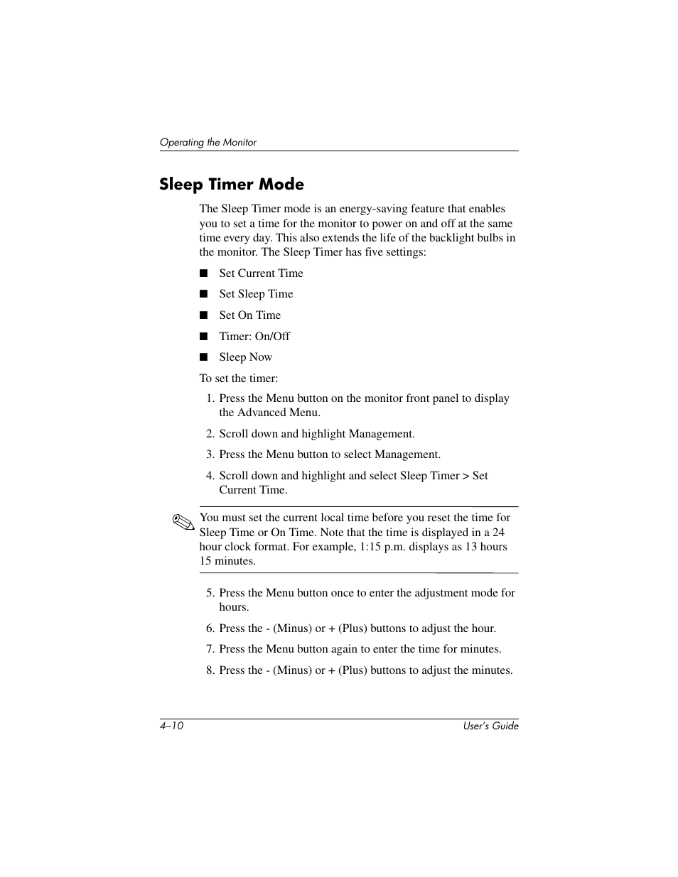 Sleep timer mode | HP f1523 User Manual | Page 29 / 45