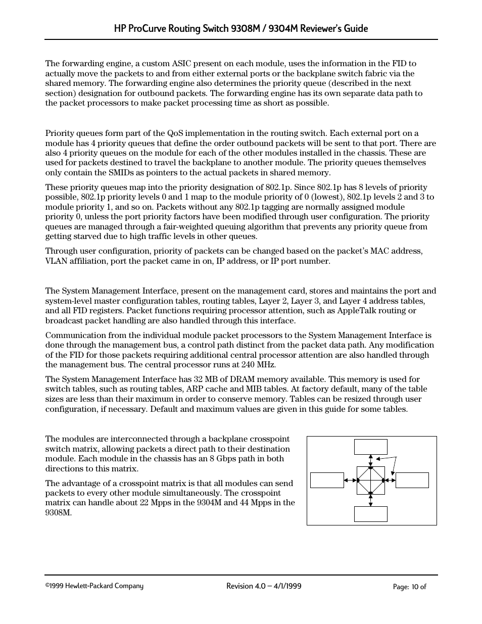 Forwarding engine, Priority queues, System management interface | Backplane design | HP 9304M User Manual | Page 10 / 27