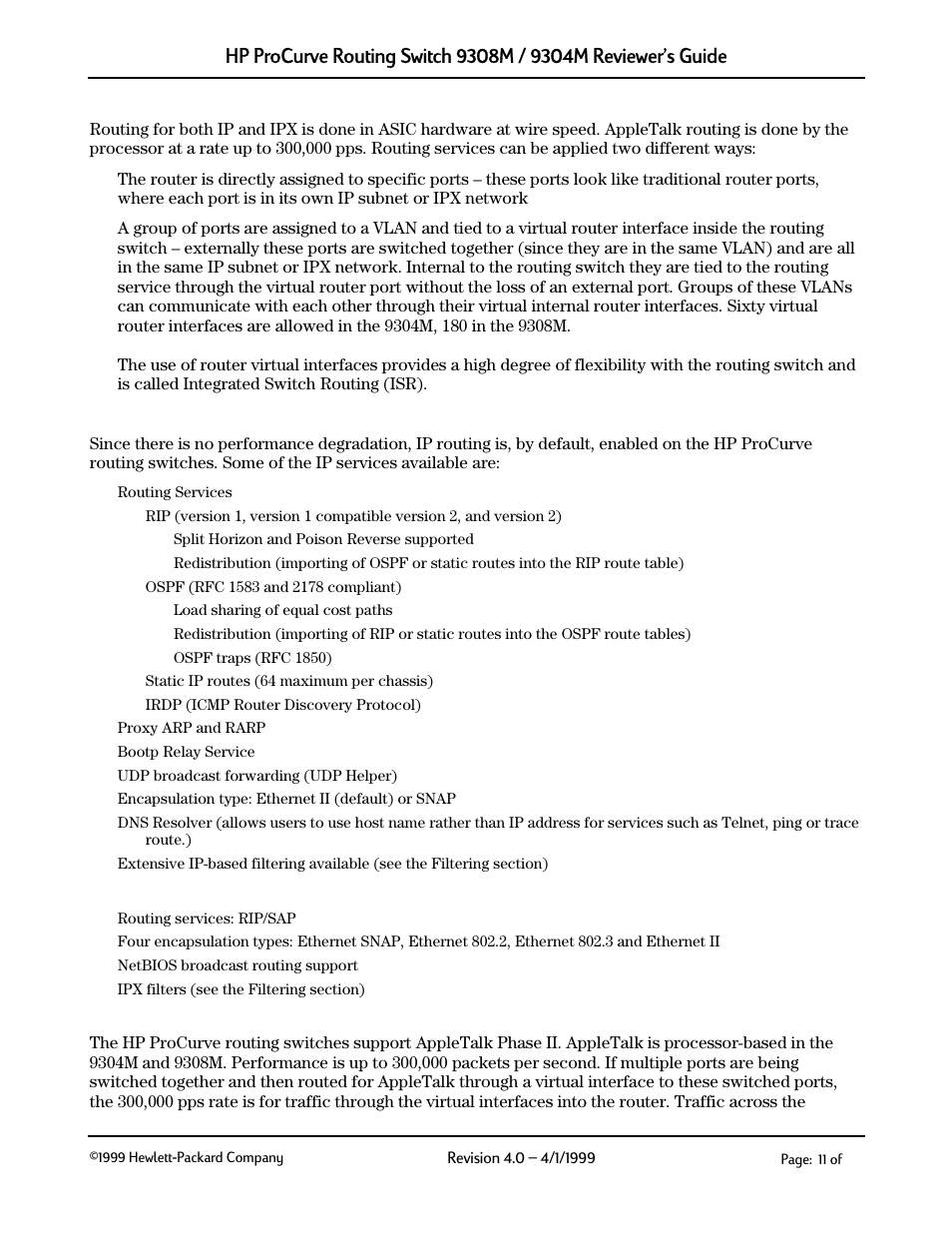 Layer 3 services, Appletalk, 3 layer 3 services | HP 9304M User Manual | Page 11 / 27