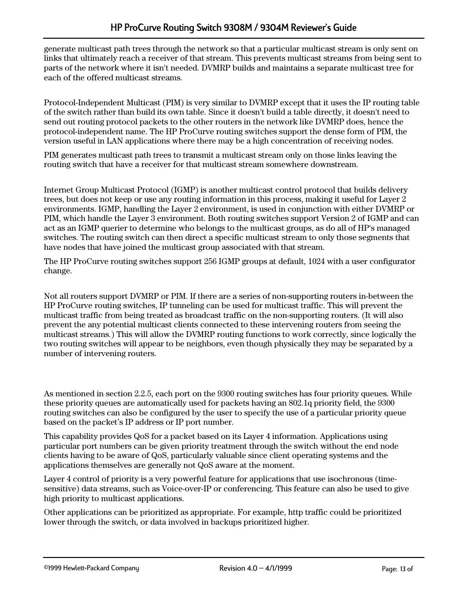 Pim (dense), Igmp, Ip tunneling | Layer€4 features, Priority queues, 2 pim (dense) 2.4.3.3 igmp 2.4.3.4 ip tunneling, Layer 4 features, 1 priority queues | HP 9304M User Manual | Page 13 / 27