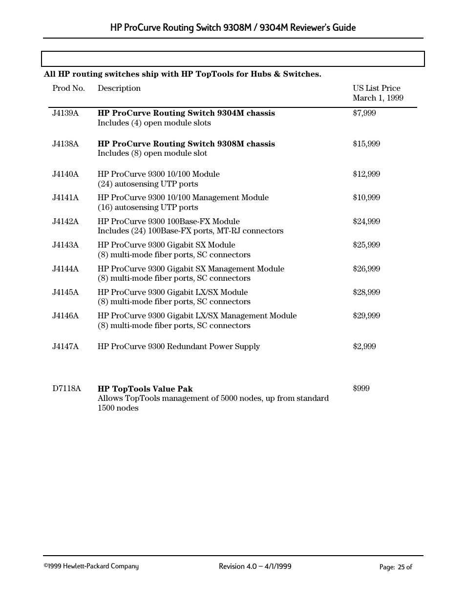 Pricing | HP 9304M User Manual | Page 25 / 27