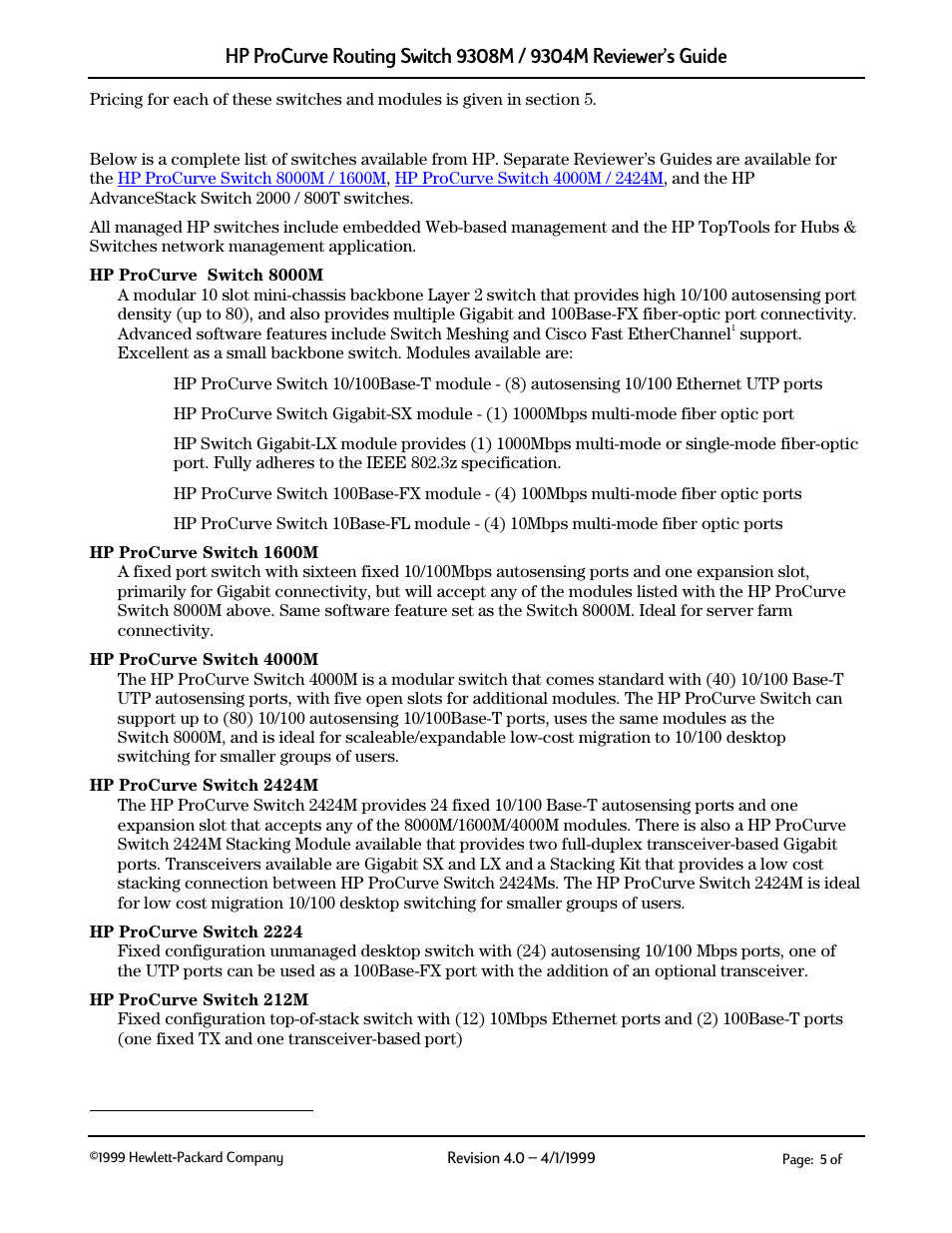 Other switches available from hp | HP 9304M User Manual | Page 5 / 27