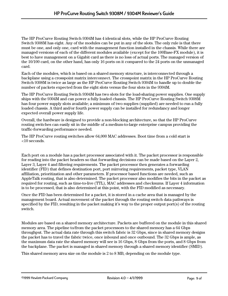 Architecture, Hardware architecture summary, Packet processor | Shared memory, 2 architecture | HP 9304M User Manual | Page 9 / 27
