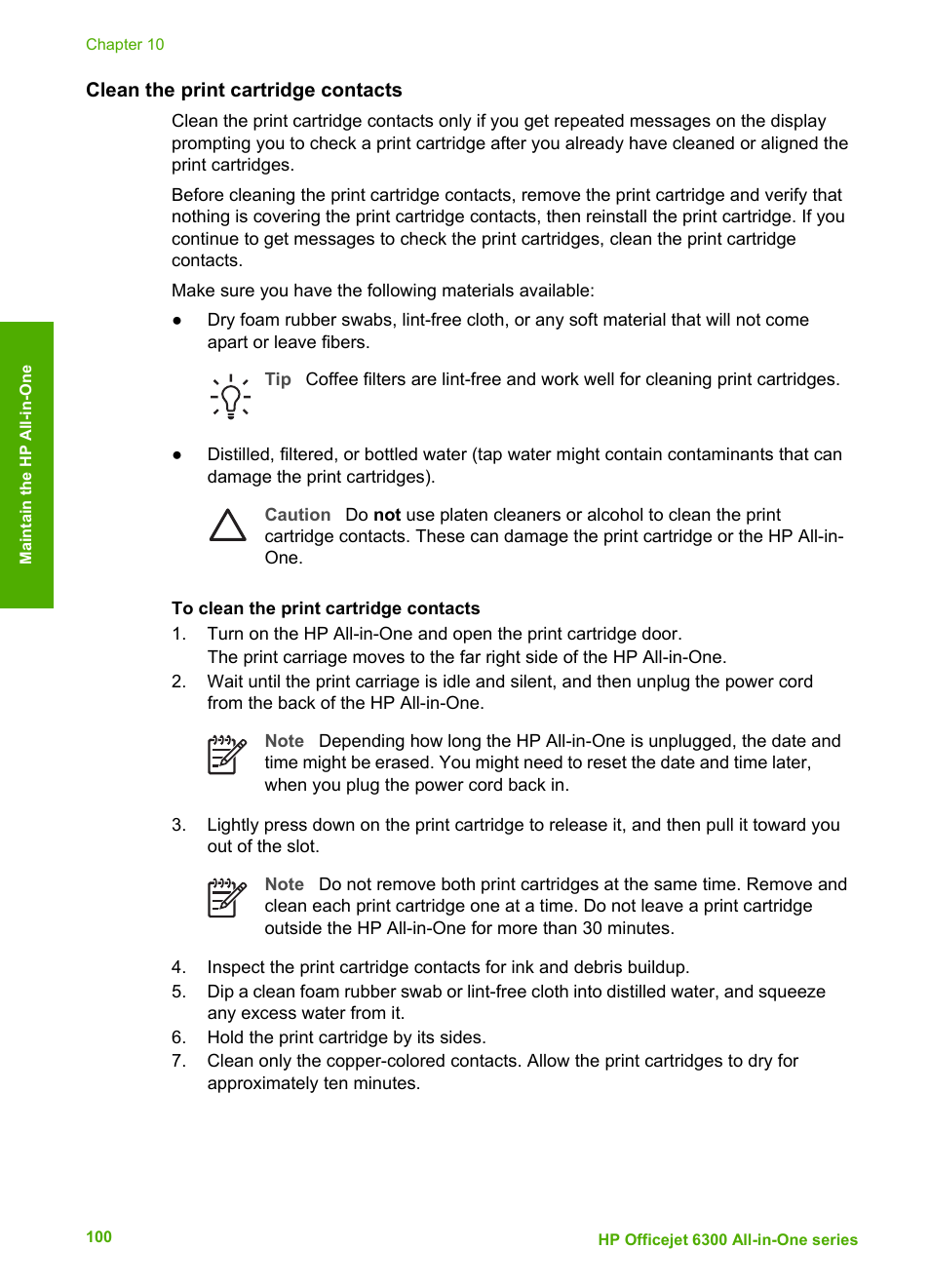 Clean the print cartridge contacts | HP 6300 User Manual | Page 103 / 167