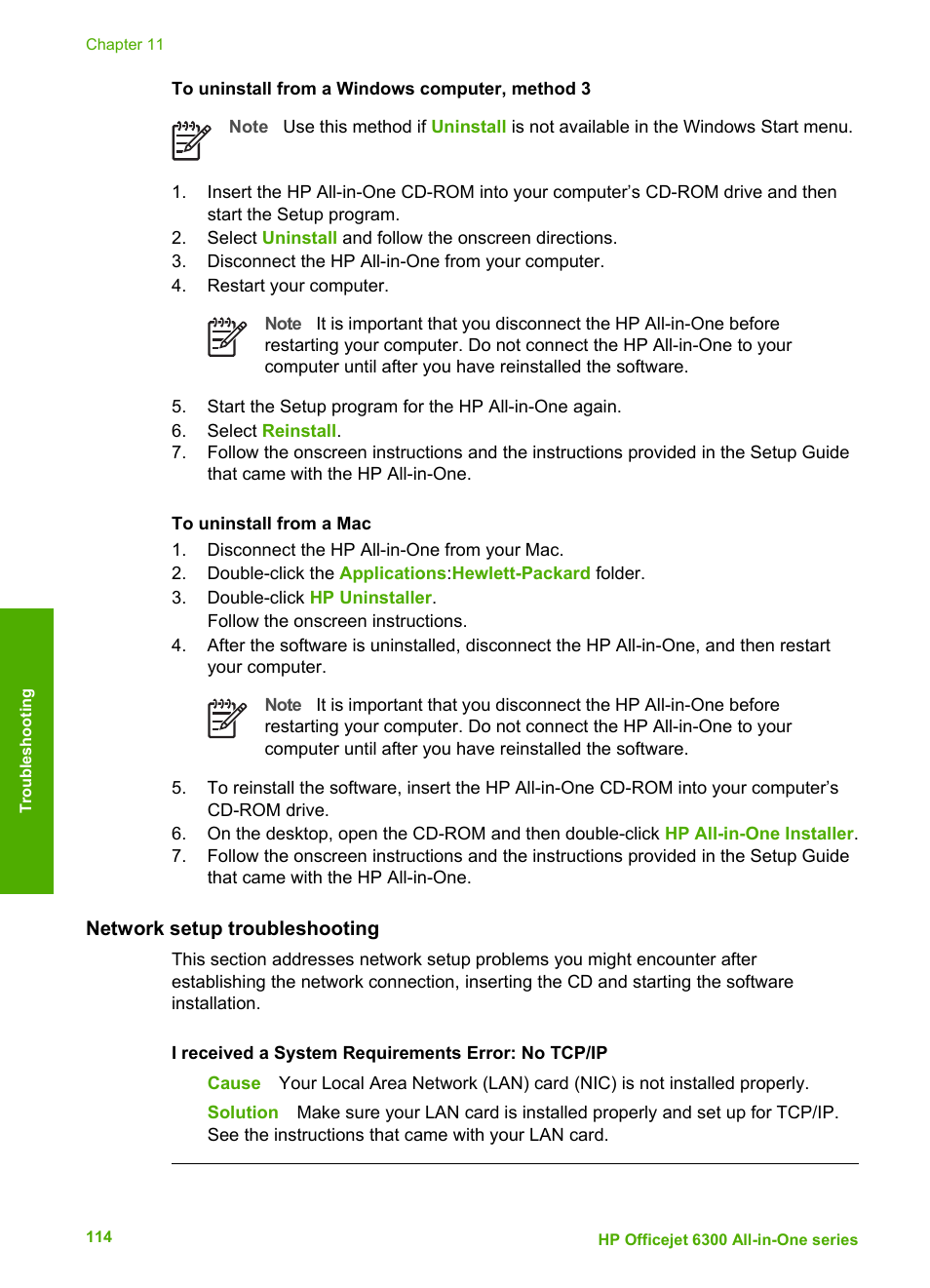 Network setup troubleshooting | HP 6300 User Manual | Page 117 / 167