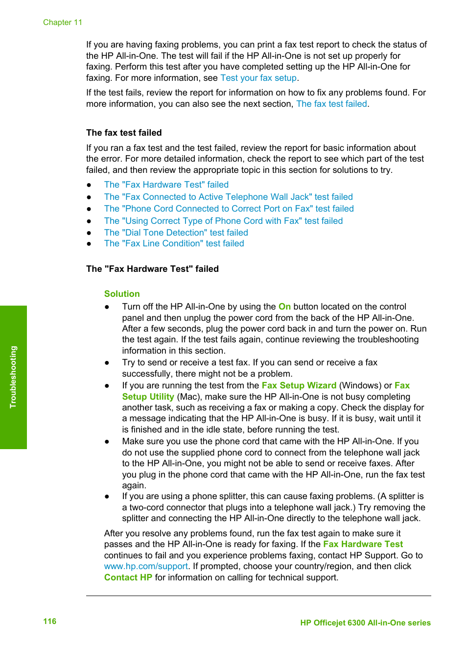 The fax test failed | HP 6300 User Manual | Page 119 / 167