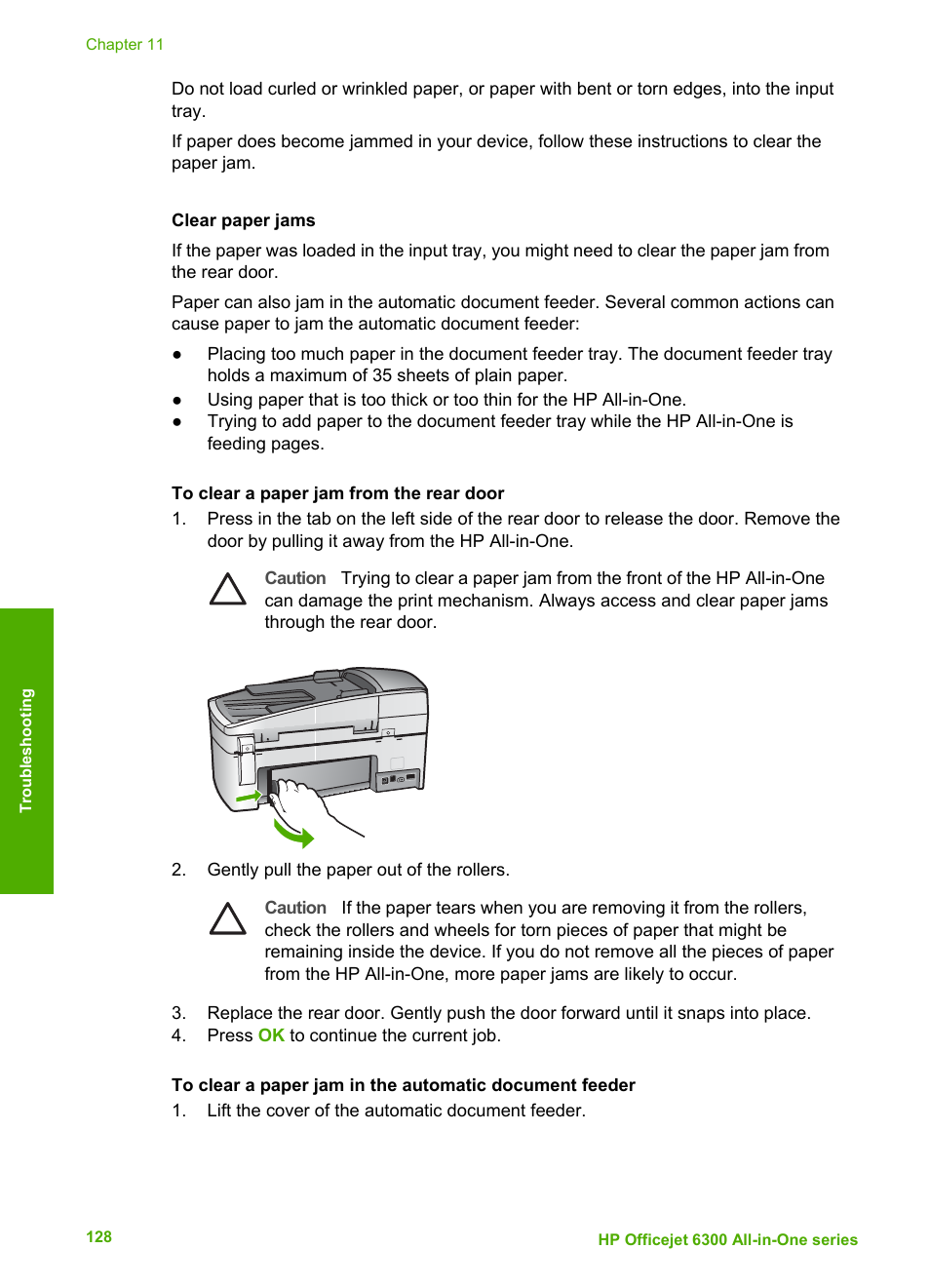 Clear paper jams | HP 6300 User Manual | Page 131 / 167