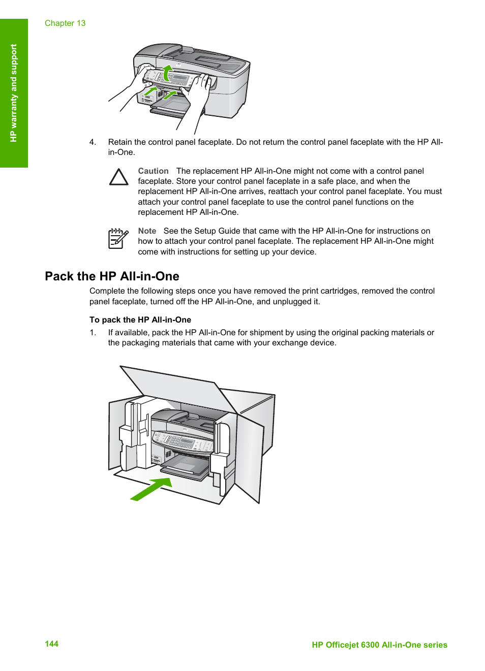 Pack the hp all-in-one | HP 6300 User Manual | Page 147 / 167
