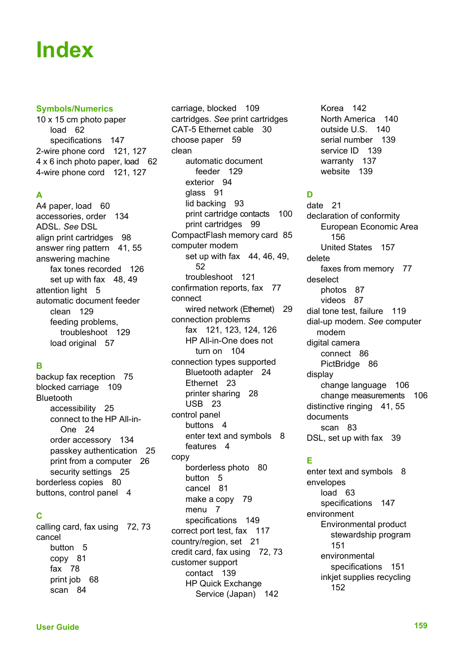 Index | HP 6300 User Manual | Page 162 / 167