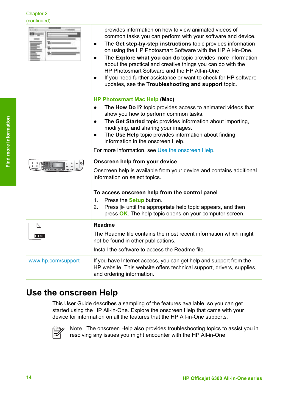 Use the onscreen help | HP 6300 User Manual | Page 17 / 167