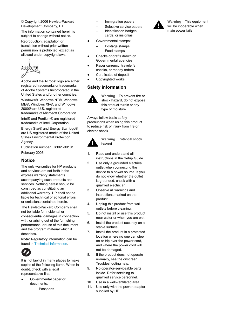 Notice, Safety information | HP 6300 User Manual | Page 3 / 167