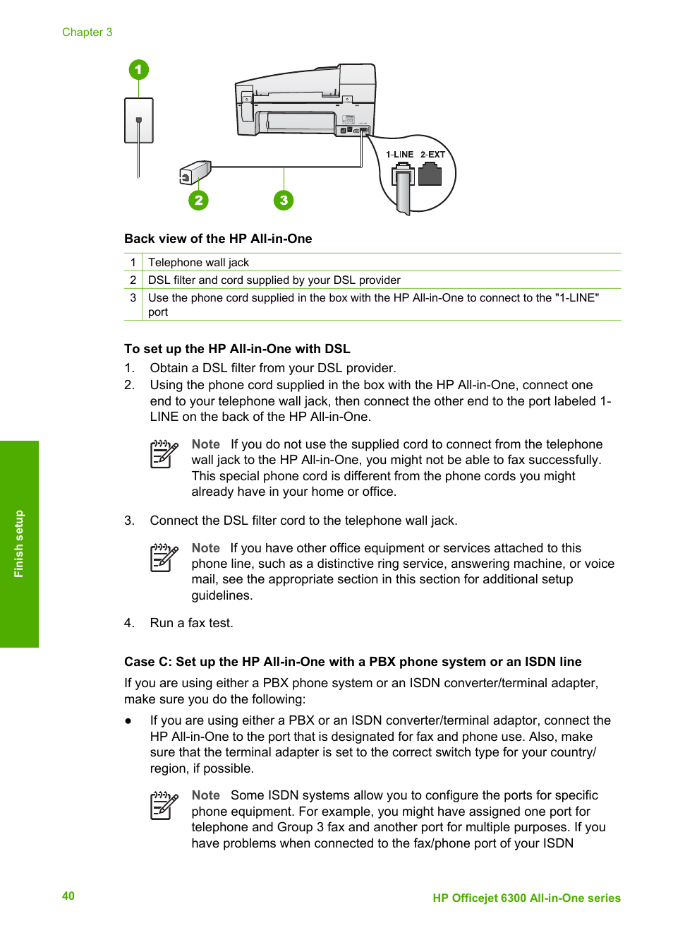 Case c: set up the hp all-in-one with a, Pbx phone system or an isdn line | HP 6300 User Manual | Page 43 / 167