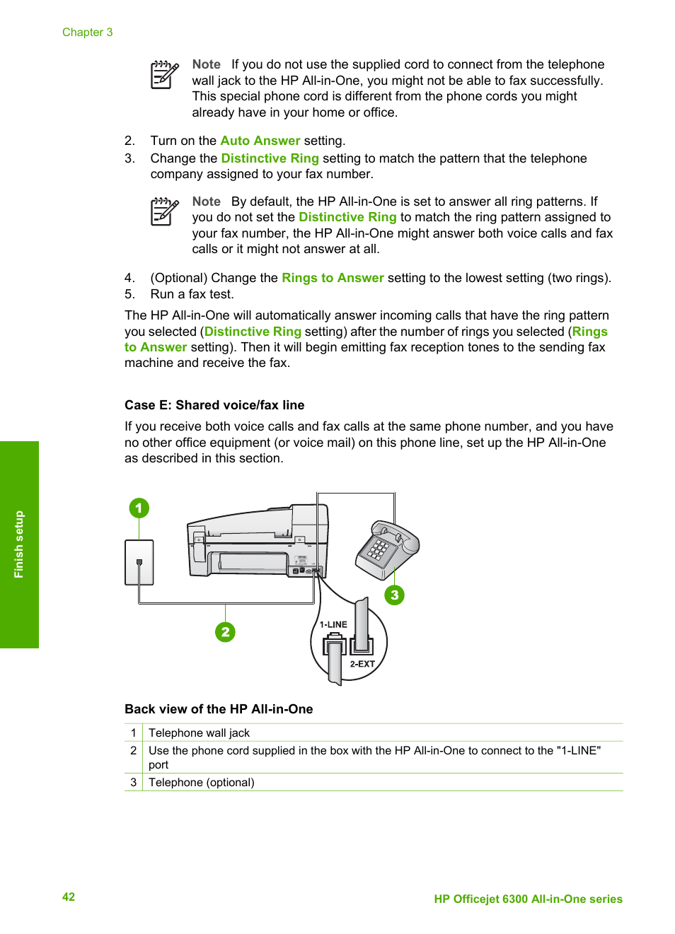 Case e: shared voice/fax line | HP 6300 User Manual | Page 45 / 167