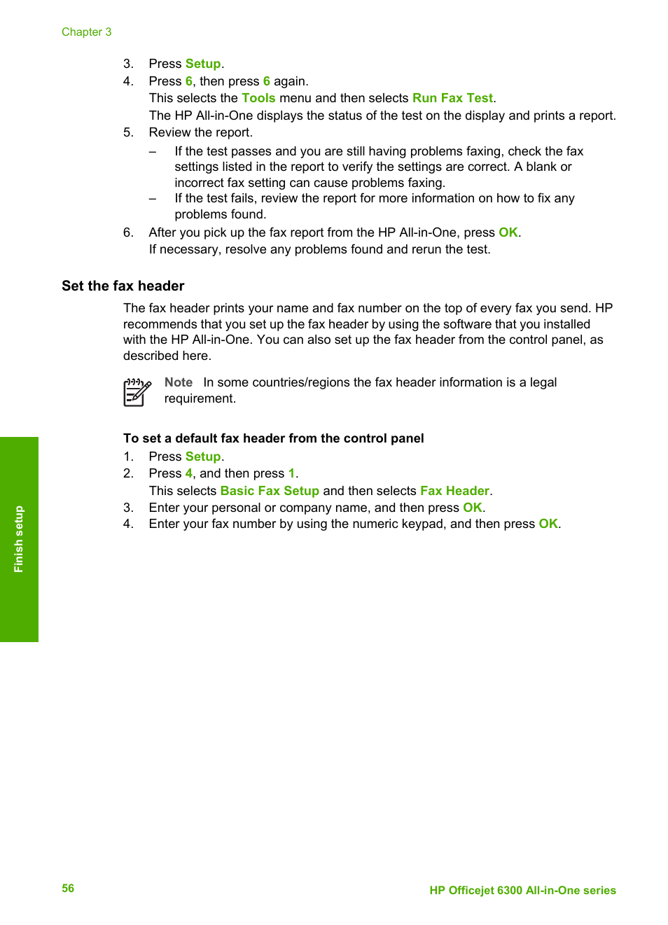 Set the fax header | HP 6300 User Manual | Page 59 / 167