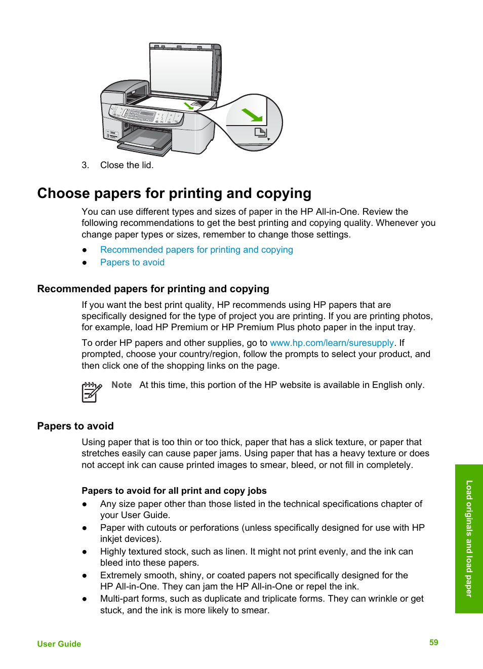 Choose papers for printing and copying, Recommended papers for printing and copying, Papers to avoid | HP 6300 User Manual | Page 62 / 167