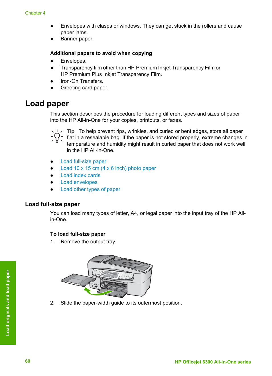 Load paper, Load full-size paper | HP 6300 User Manual | Page 63 / 167