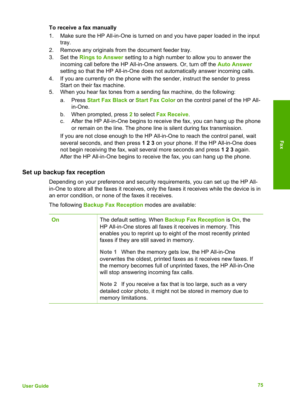 Set up backup fax reception | HP 6300 User Manual | Page 78 / 167