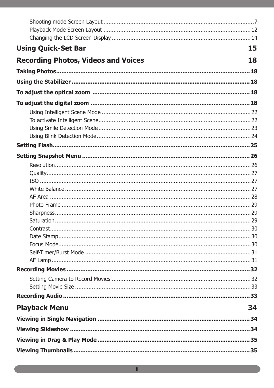 Playback menu 34 | HP PB360T User Manual | Page 3 / 64