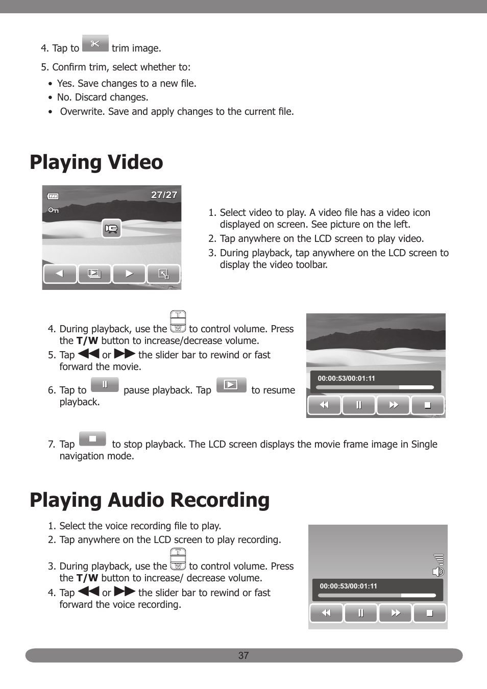 Playing video, Playing audio recording | HP PB360T User Manual | Page 46 / 64