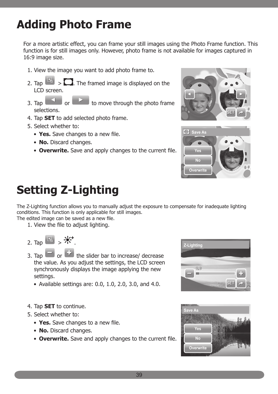 Adding photo frame, Setting z-lighting | HP PB360T User Manual | Page 48 / 64